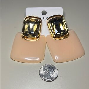 Gold and Cream Enamel Statement Earrings